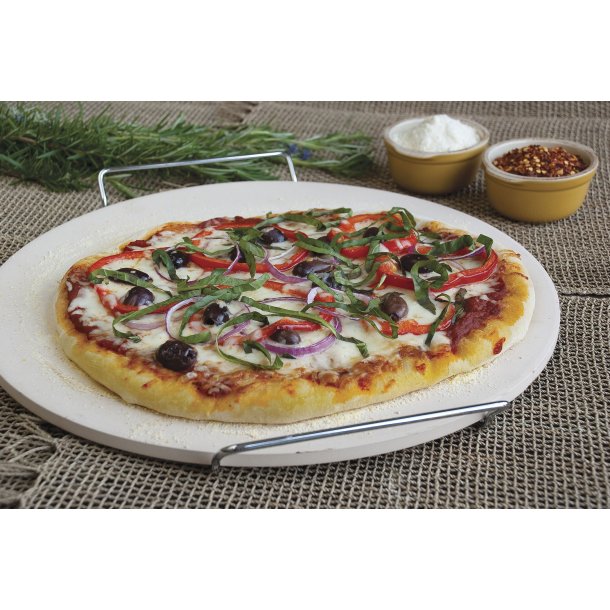 Pizzasten, keramisk med holder